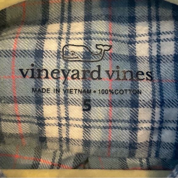 NWT Vineyard Vines Boys Cotton Flannel Buttondown Shirt Blue White Pink Sz 5 - Picture 5 of 6